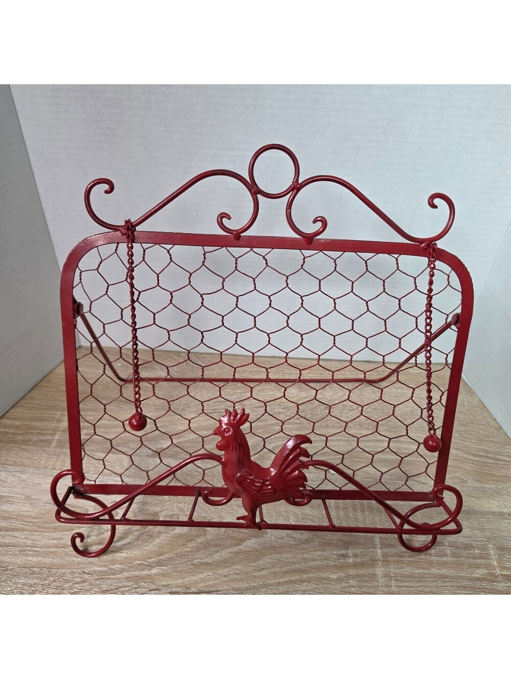 Red Rooster Farmhouse Kitchen Cookbook Recipe Book Holder Stand w/ Page Markers
